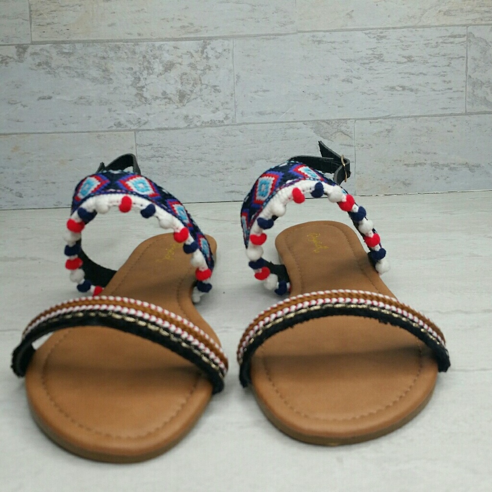 Mini Pom-Pom Embroidered Slingback Flat Sandal - Picture 3 of 6
